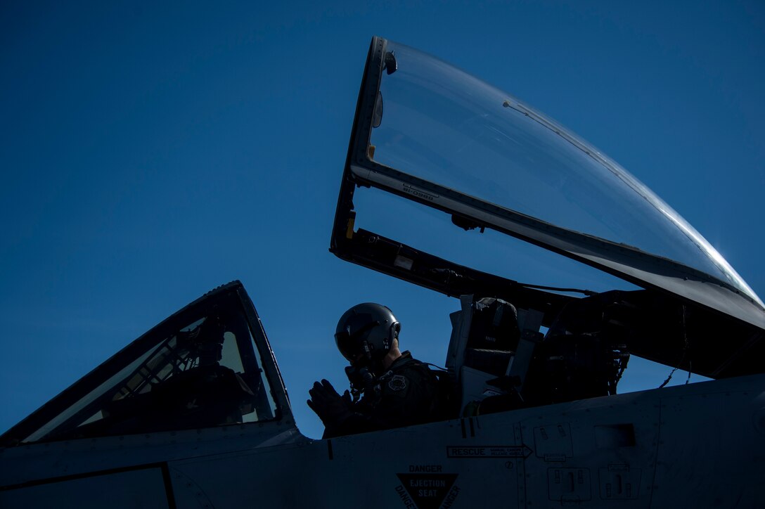 A 354th Expeditionary Fighter Squadron A-10 Thunderbolt II attack aircraft pilot waits to taxi his aircraft during a theater security package deployment at Ämari Air Base, Estonia, May 4, 2015. Nearly 70 Airmen and support equipment from the 355th Fighter Wing at Davis-Monthan Air Force Base, Arizona, and the 52nd Fighter Wing at Spangdahlem Air Base, Germany, are in Estonia to provide support for the deployment. (U.S. Air Force photo by Senior Airman Rusty Frank/Released)