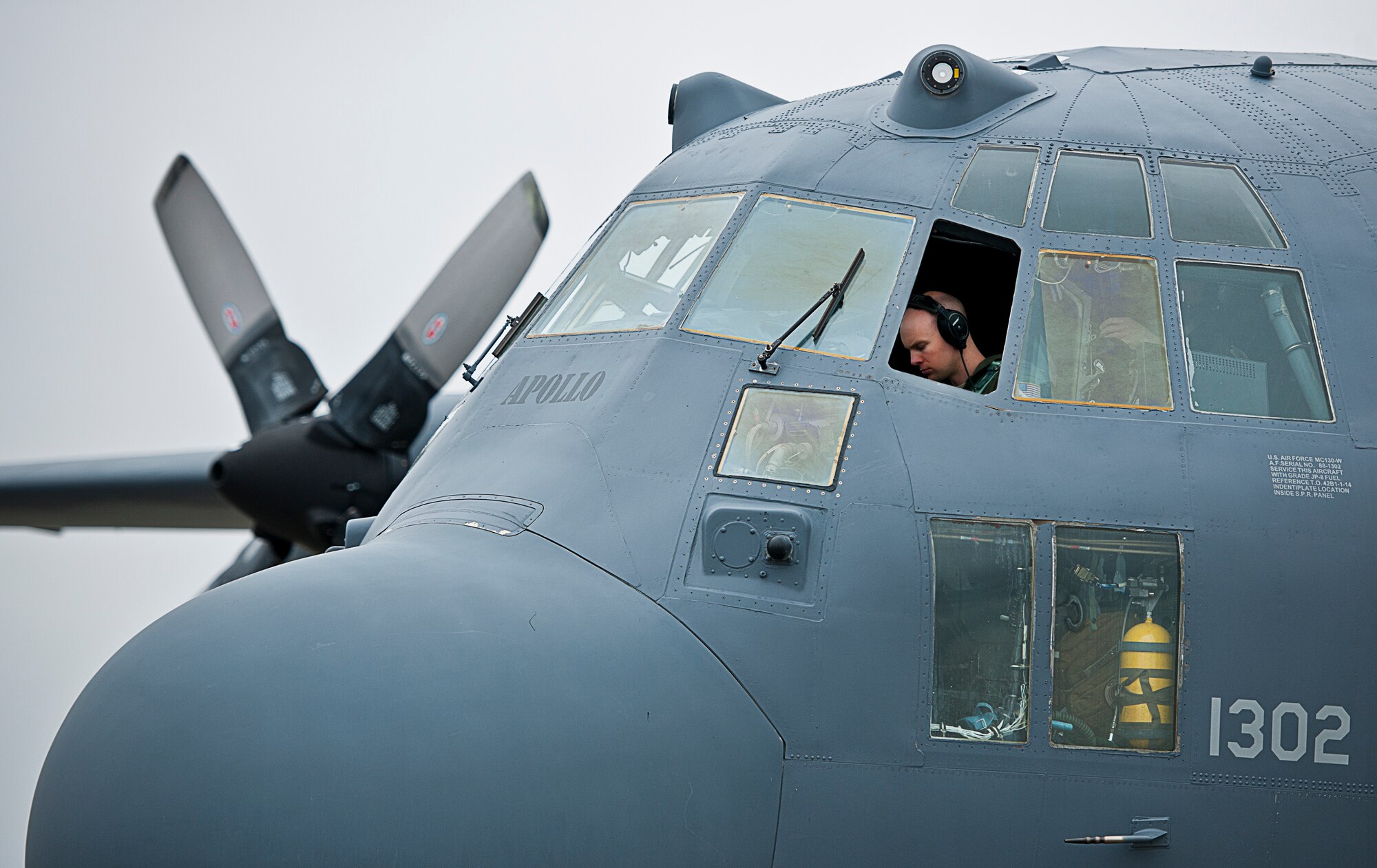 The Air Force Special Operations Command pilot completes his preflight checks on an AC-130W prior to a test mission at Eglin Air Force Base, Fla.  The testing was conducted by the 413th Flight Test Squadron.  The 413th has three flights that perform developmental and qualification testing on Air Force Special Operations Command and rotor aircraft to include C-130s, CV-22s and UH-1s.  The three flights are geographically separated at Hurlburt Field, Eglin and Duke Field.  (U.S. Air Force photo/Samuel King Jr.)