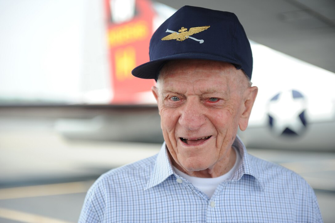 Retired Navy Rear Adm. Edward L. Feightner attends the Arsenal of Democracy Flyover media day at Manassas Regional Airport in Manassas, Va., May 7, 2015.