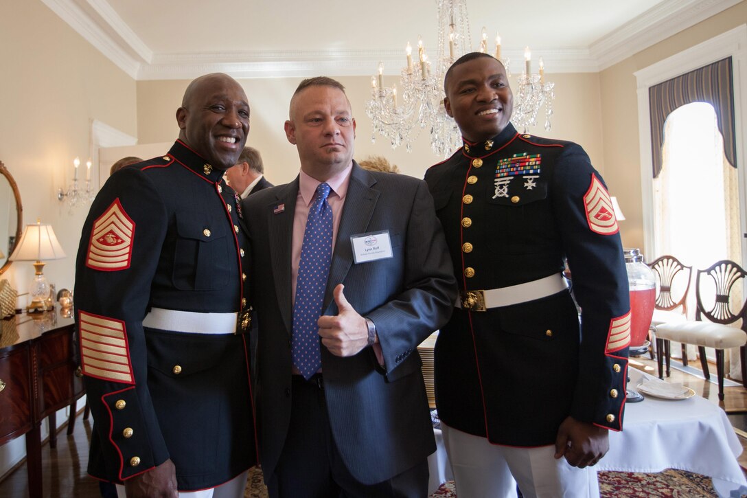 Sgt. Maj. Ronald L. Green, the 18th Sergeant Major of the Marine Corps, attends a reception for the 8th annual awards luncheon announcing the 2015 Military Spouse of the Year at the  Tingey House, Washington Navy Yard, D.C., May 8, 2015. (U.S. Marine Corps photo by Sgt. Melissa Marnell) 
