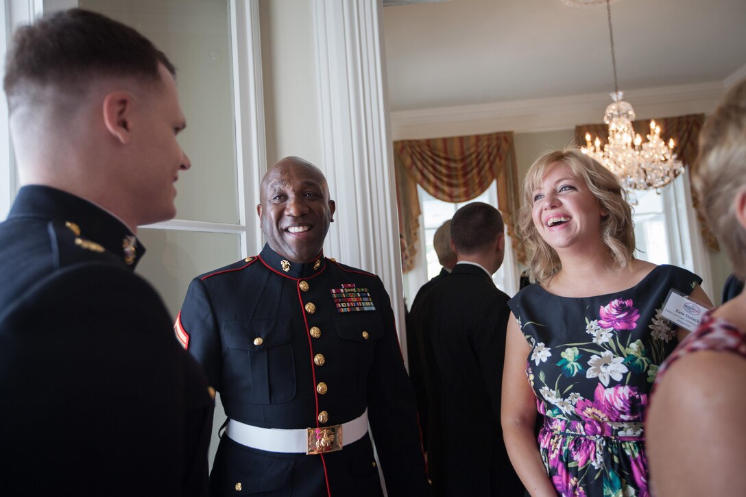 Sgt. Maj. Ronald L. Green, the 18th Sergeant Major of the Marine Corps, attends a reception for the 8th annual awards luncheon announcing the 2015 Military Spouse of the Year at the  Tingey House, Washington Navy Yard, D.C., May 8, 2015. (U.S. Marine Corps photo by Sgt. Melissa Marnell) 
