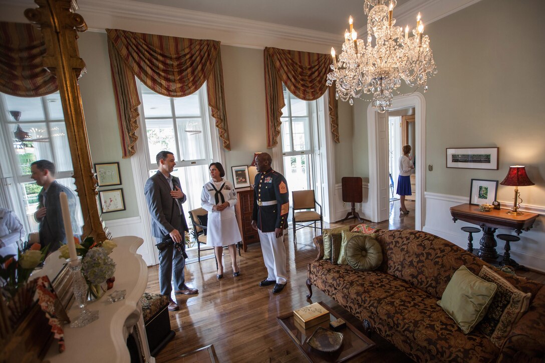 Sgt. Maj. Ronald L. Green, the 18th Sergeant Major of the Marine Corps, attends a reception for the 8th annual awards luncheon announcing the 2015 Military Spouse of the Year at the  Tingey House, Washington Navy Yard, D.C., May 8, 2015. (U.S. Marine Corps photo by Sgt. Melissa Marnell) 
