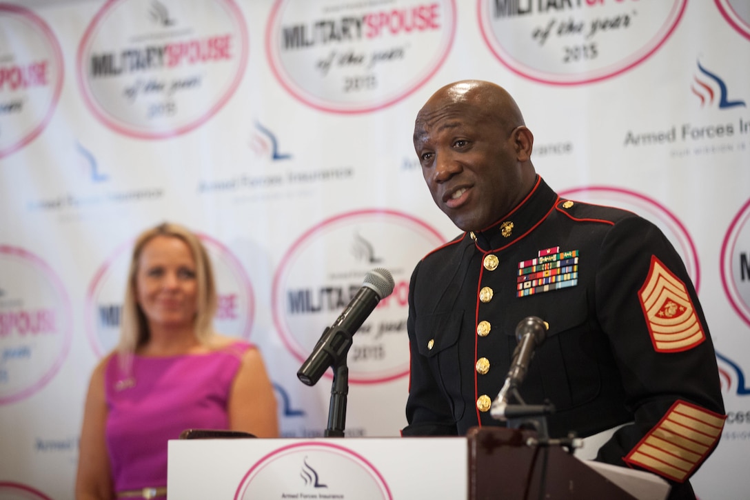 Sgt. Maj. Ronald L. Green, the 18th Sergeant Major of the Marine Corps, attends the 8th annual awards luncheon announcing the 2015 Military Spouse of the Year at the Fort Myers Officers' Club, May 8, 2015. (U.S. Marine Corps photo by Sgt. Melissa Marnell) 