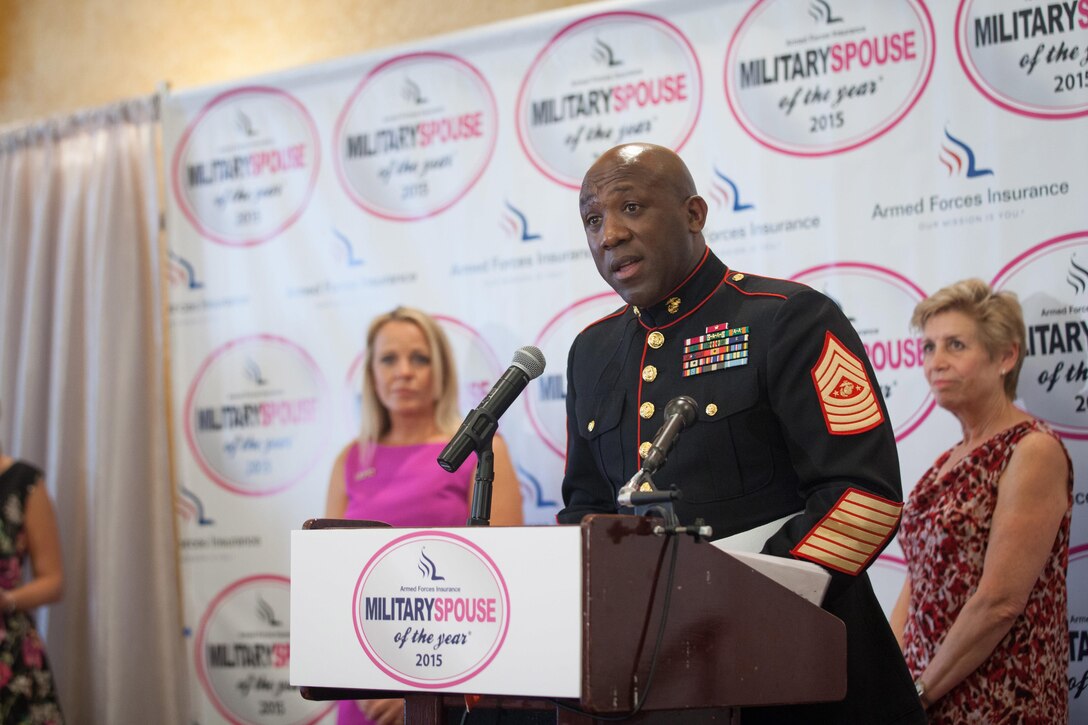 Sgt. Maj. Ronald L. Green, the 18th Sergeant Major of the Marine Corps, attends the 8th annual awards luncheon announcing the 2015 Military Spouse of the Year at the Fort Myers Officers' Club, May 8, 2015. (U.S. Marine Corps photo by Sgt. Melissa Marnell) 