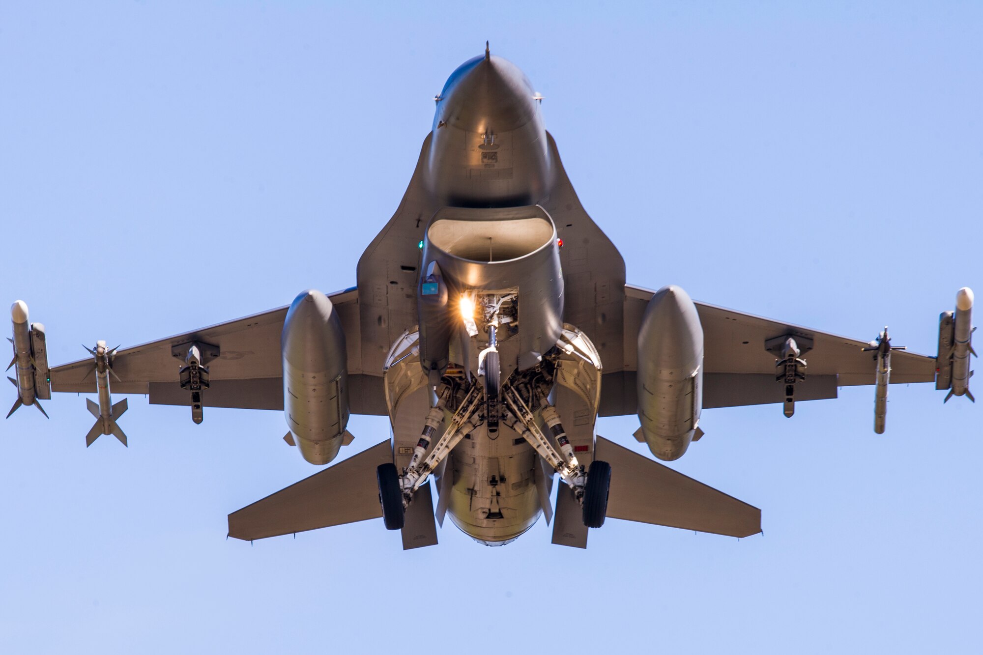 A U.S. Air Force F-16 Fighting Falcon assigned to the 13th Fighter Squadron, Misawa Air Base, Japan, prepares to land on Eielson Air Force Base, Alaska, May 11, 2015, during RED FLAG-Alaska (RF-A) 15-2. RF-A is a series of Pacific Air Forces commander-directed field training exercises for U.S. and partner nation forces, providing combined offensive counter-air, interdiction, close air support and large force employment training in a simulated combat environment. (U.S. Air Force photo by Staff Sgt. Joshua Turner/Released)