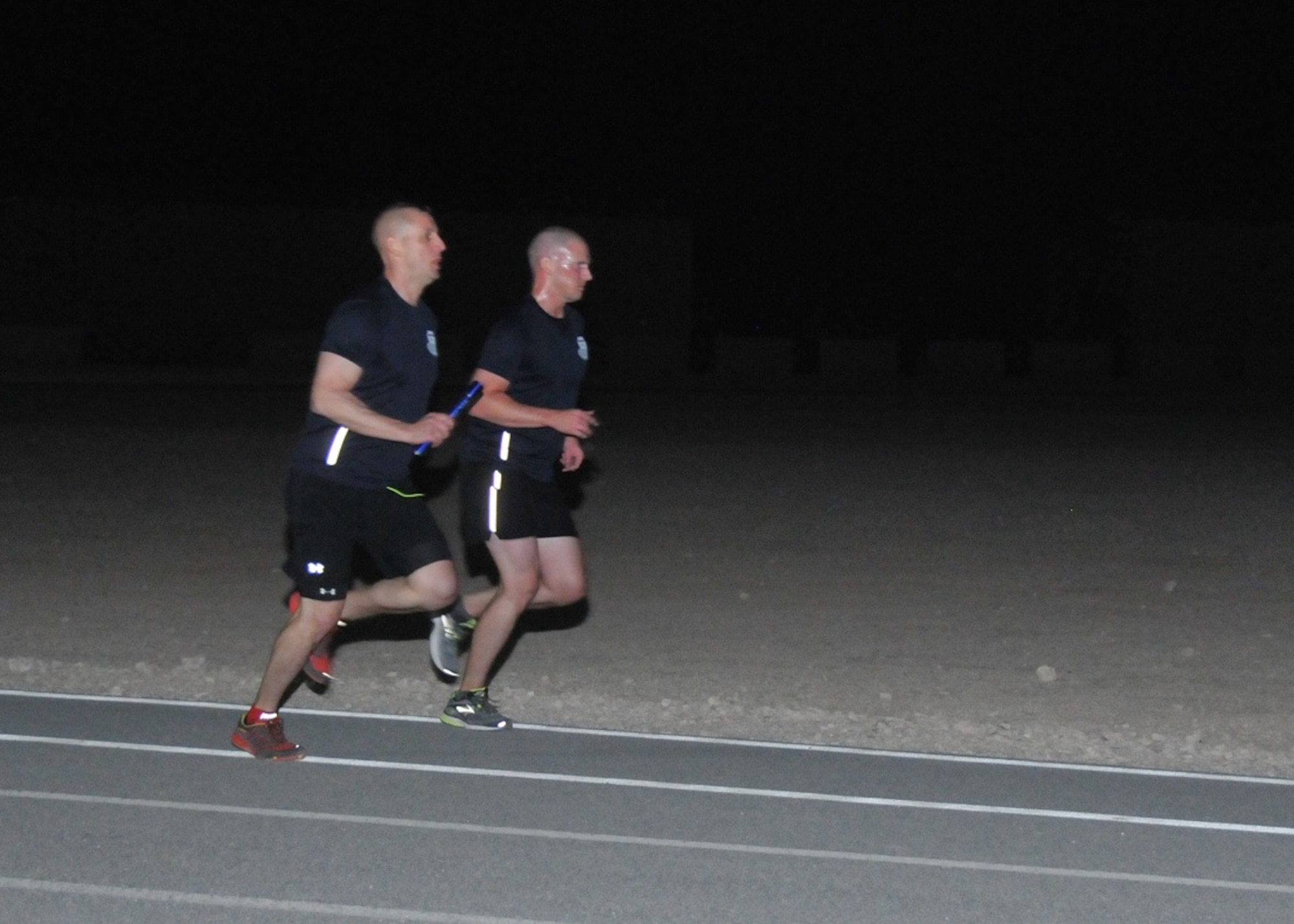 Personnel from the Air Force Office of Special Investigations’ 24th Expeditionary Field Investigations Squadron and Detachment 241, Al Udeid Air Base, Qatar, completed an 80-kilometer Memorial Relay Run in honor of AFOSI's Fallen Heroes from Operation Iraqi Freedom and Operation Enduring Freedom (Afghanistan).
Cumulatively, 17 participants covered the distance of slightly more than 51 miles in approximately seven hours and 10 minutes, April 26-27, 2015.