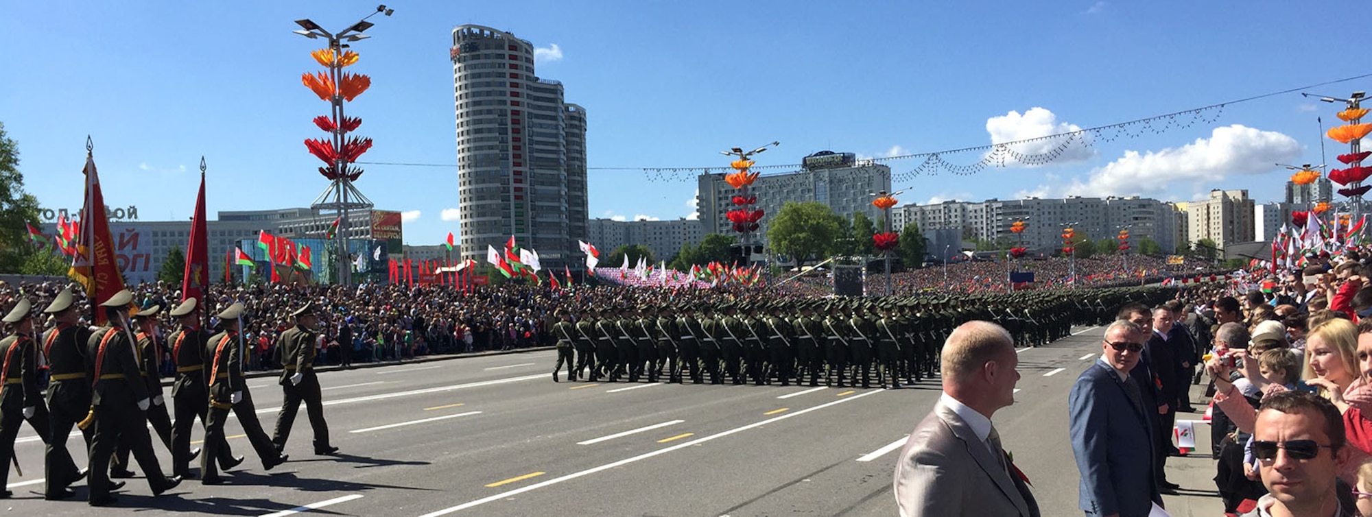 MINSK, BELARUS -- Armed Forces of Belarus soldiers march in the World War II 
Victory Day Parade May 9, 2015, in Minsk, Belarus. More than 5,000 Belarussian 
soldiers and 250 military vehicles participated in the parade. For the first 
time in Belarus' history, participants from the U.S. Department of Defense 
marched in the parade to commemorate the sacrifices of the World War II Allies 
and the end of hostilities 70 years ago. Thirty-four bandsmen from the U.S. 
Air Forces in Europe Band marched in the Victory Day Parade and performed 
concerts in Brest and Minsk, Belarus. (U.S. Air Force photo by Master Sgt. 
Brian Bahret)
