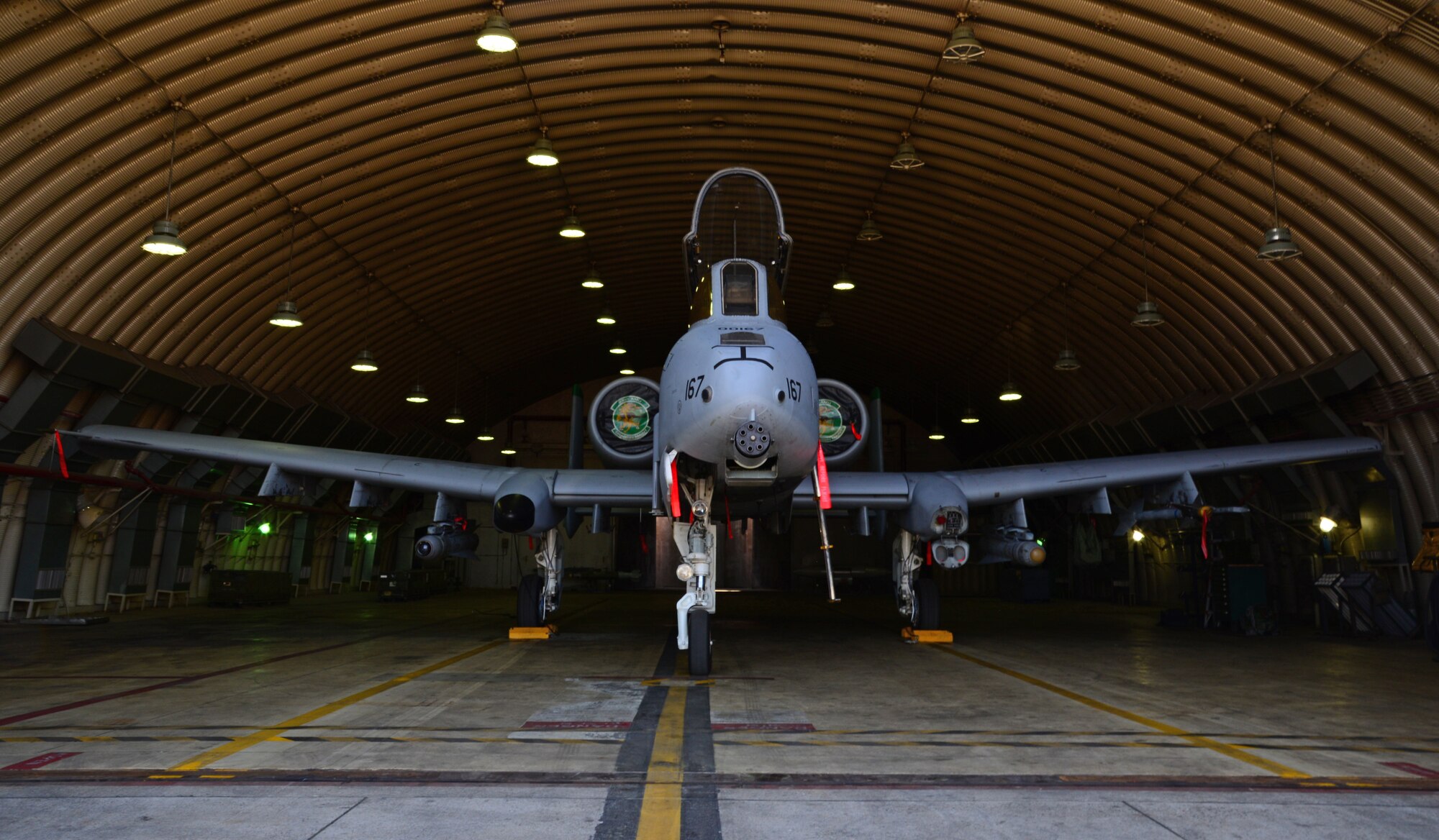 An A-10 Thunderbolt II assigned to the 25th Fighter Squadron serves as a training tool May 4, 2015, at Osan Air Base, Republic of Korea. The A-10 is being used as a training aircraft for specialized equipment in preparation for Exercise Beverly Bulldog 15-02. The exercise focuses on readiness, testing Osan’s wartime procedures, and realistically looking at our ability to defend the base, execute operations and receive follow-on forces. (U.S. Air Force photo by Staff Sgt. Benjamin Sutton/Released)