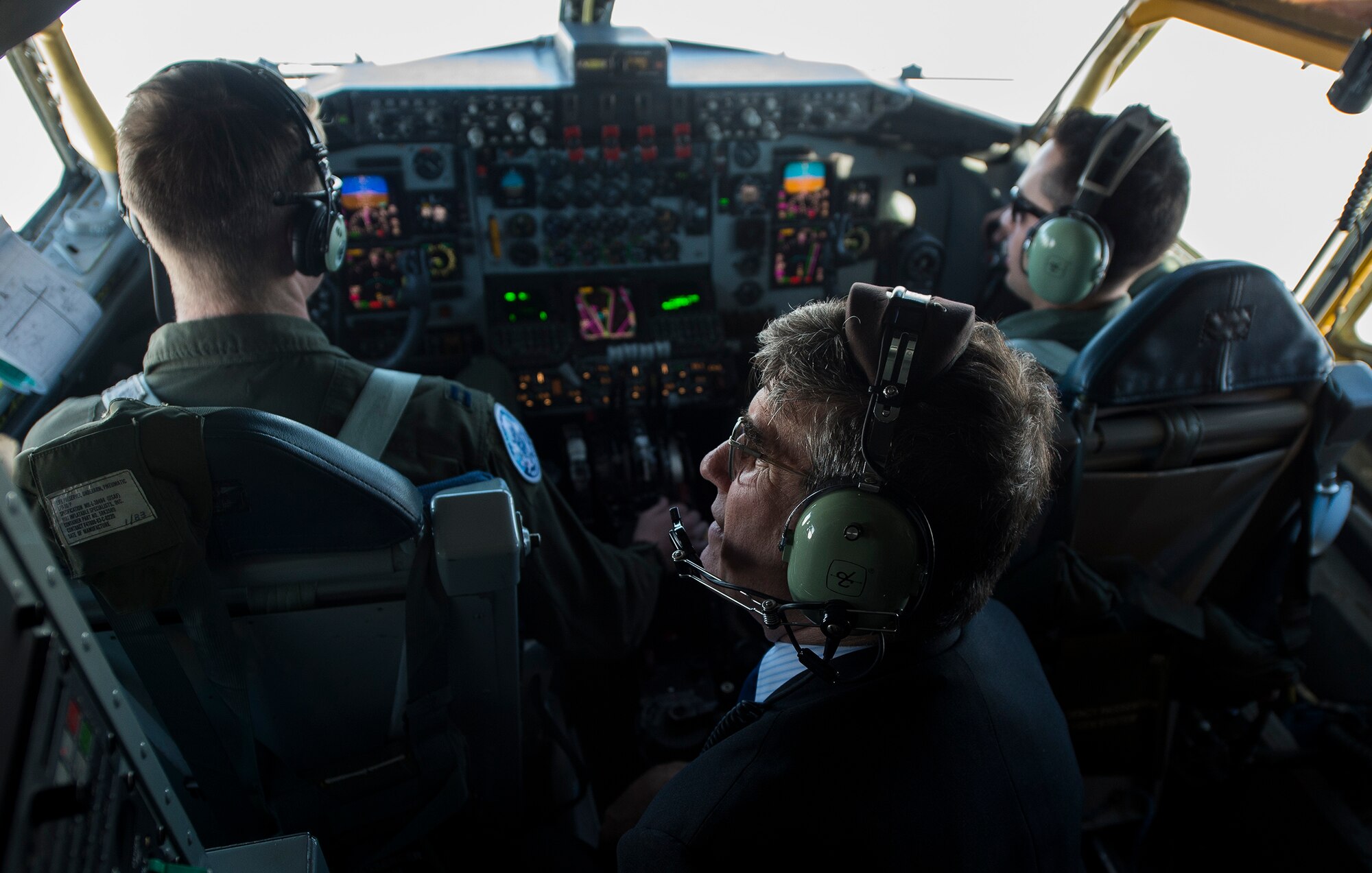 Ambassador Robert Barber, U.S. Ambassador to Iceland, flies in a KC-135 Stratotanker aircraft during a visit to Keflavik International Airport, Iceland, May 4, 2015. Barber visited Keflavik to meet with troops deployed in support of Icelandic Air Surveillance and Policing 2015, an ongoing NATO mission designed to secure Iceland’s airspace. (U.S. Air Force photo by Staff Sgt. Chad Warren/Released)