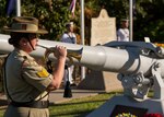 DARWIN, Australia (May 8, 2015) - Sergeant Anissa Hogbin, a bugler with the Army Band Darwin, Australian Defence Force, sounds "Last Post" during the memorial service commemorating the 73rd Anniversary of the Battle of the Coral Sea May 8 at the USS Peary Gun Memorial, Darwin, Northern Territory, Australia. The Battle of the Coral Sea was a series of naval engagements, between the U.S. and Australia against Japan, which occurred May 4 to May 8, 1942 on the northeast coast of Australia. Beyond purely military training, Marine Rotational Force - Darwin greatly appreciates Australia's hospitality and utilizes community engagements to learn and share with the host nation. 