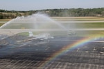 EA-6B Prowler receives a water salute as it is retired from service. Photo taken are Monroe County Airport in Indiana.