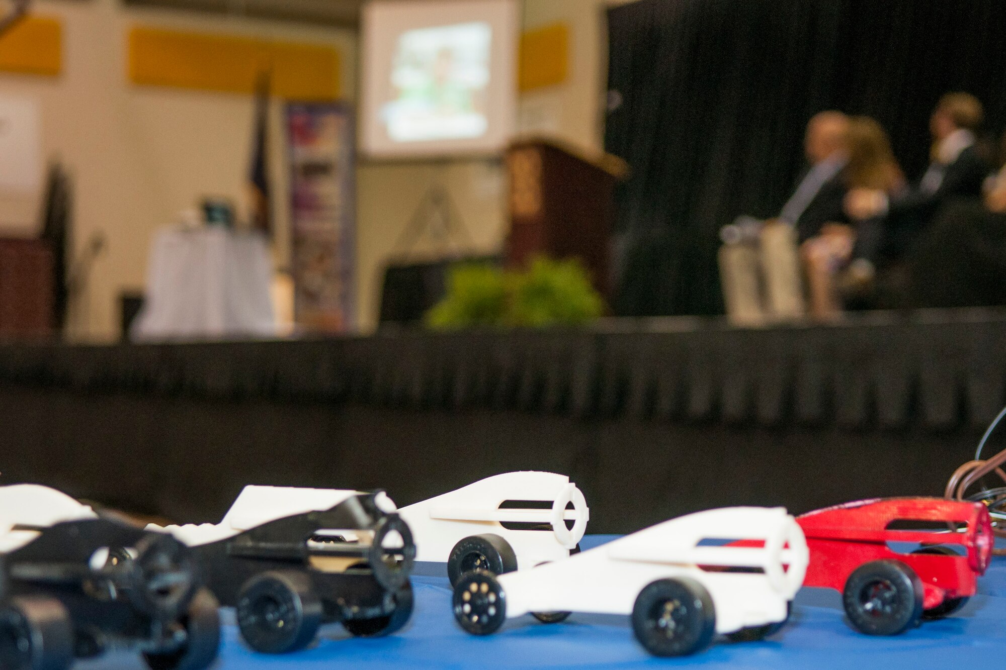Completed projects are on display during an End of Year Celebration and Awards Presentation ceremony, May 11, 2015, Bossier City, La. The STARBASE vision is to raise the interest and improve the knowledge and skills of at-risk youth in science, technology, engineering, and mathematics, to provide for a highly-educated and skilled American workforce to meet the advanced technological requirements of the Department of Defense. (U.S. Air Force photo by Master Sgt. Dachelle Melville/Released)