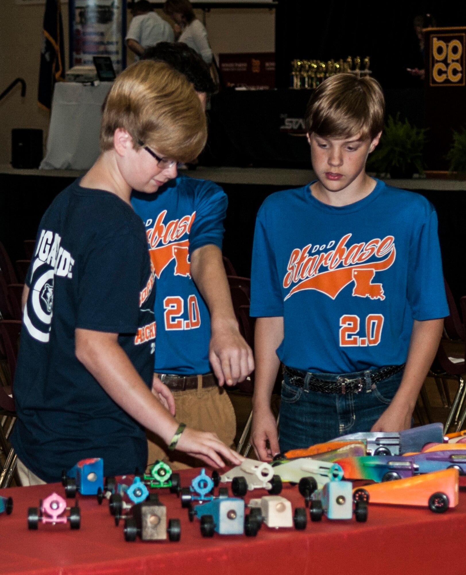 STARBASE students from Cope Middle School get to see completed projects that were made during the STARBASE 2.0 after school program. The projects were displayed as part of the End of Year Celebration and Awards Ceremony in Bossier City, La. on May 11, 2015. Students from three middle schools were awarded with participation and project awards. The STARBASE vision is to raise the interest and improve the knowledge and skills of at-risk youth in science, technology, engineering, and mathematics, to provide for a highly-educated and skilled American workforce to meet the advanced technological requirements of the Department of Defense. (U.S. Air Force photo by Master Sgt. Dachelle Melville/Released)