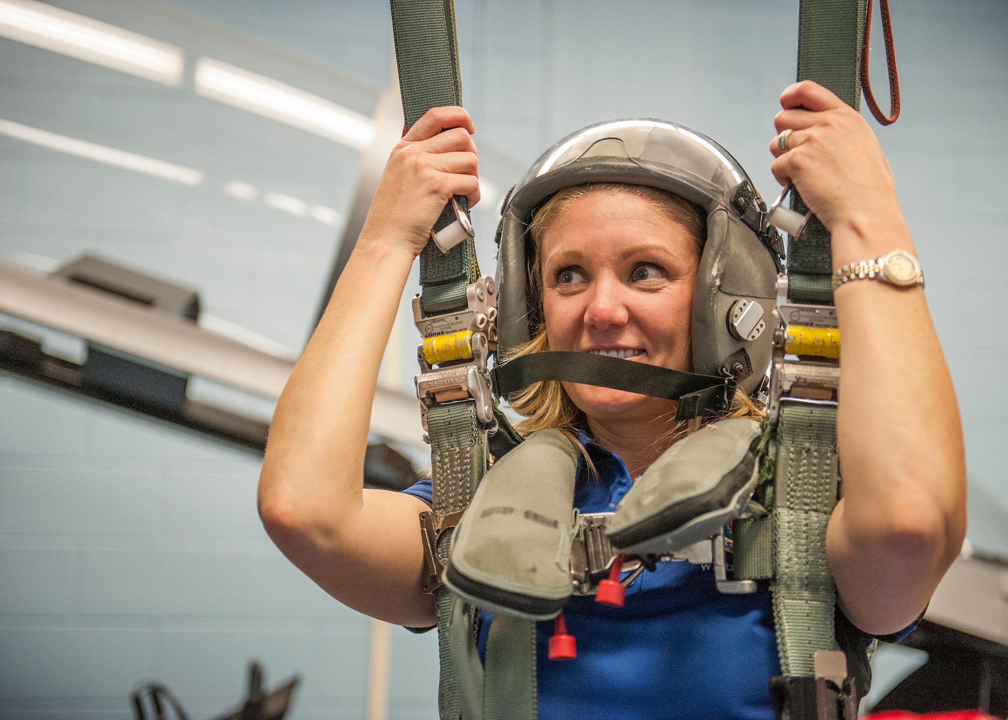 Whitney Smith, a Shalimar attorney and 53rd Wing honorary commander, practices parachute control during emergency parachute training May 6 at Eglin Air Force Base, Fla.  The EPT was required to prepare Smith for an incentive flight in an F-15E Strike Eagle.  This was the first incentive flight awarded to an honorary commander in more than three years.  The 53rd Wing’s honorary commander program allows local community leaders the unique opportunity to interact with and learn about the 53rd Wing Airmen, their mission and the role they play in supporting the Air Force.  (U.S. Air Force Photo/Ilka Cole)