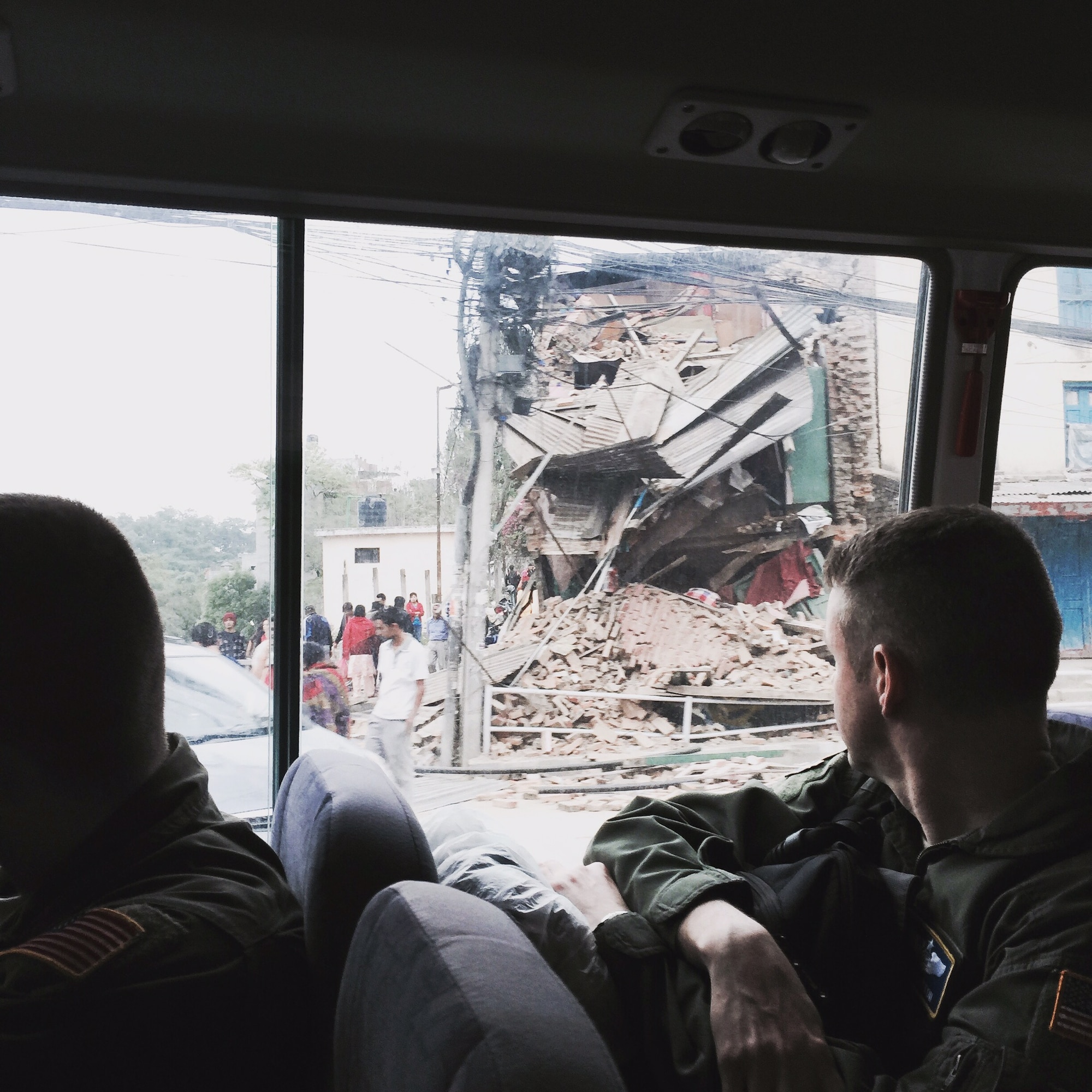 Members of the U.S. Air Force view the damage in Nepal first hand following 
the devastating 7.8 magnitude earthquake that damaged many parts of the 
country.  (Courtesy photo)
