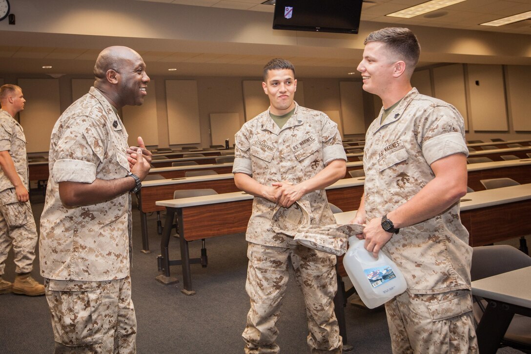 Sgt. Maj. Ronald L. Green, the 18th Sergeant Major of the Marine Corps, addresses Marines assigned to the Marine Corps Embassy Security Group  Headquarters at the Marine Corps Security School at Marine Corps Base Quanitco in Quantico, VA., May 12, 2015. (U.S. Marine Corps photo by Sgt. Melissa Marnell)