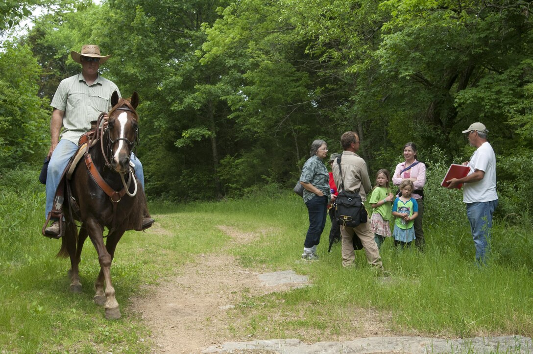 Native History Association President Pat Cummins (Right) leads a historic tour on Twin Forks Horse Trail near the East Fork Recreation Area in Smyrna, Tenn., May 9, 2015.  The group is very close at this location to where a rediscovered segment of the Trail of Tears exists and signs have been posted that mark the area where Cherokee Indians passed through the area in 1838 on the way to Indian Territory in present day Oklahoma.