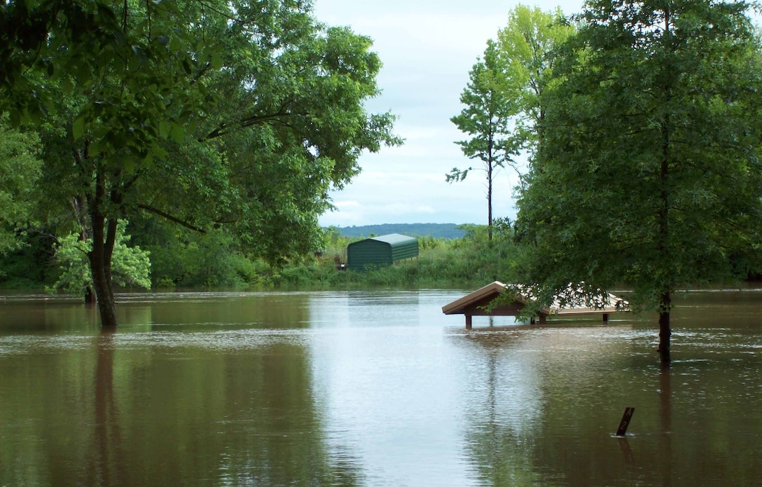 Clear Creek Park in Alma, Arkansas flooded during a high water event on the Arkansas River May 12, 2015. 