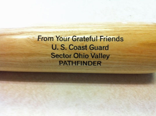 The U.S. Coast Guard Sector Ohio Valley presented the crew of the St. Louis District’s MV Pathfinder with a custom made inscribed Louisville Slugger (direct from the factory) that reads, “"From Your Grateful Friends - US Coast Guard Sector Ohio Valley- PATHFINDER.”