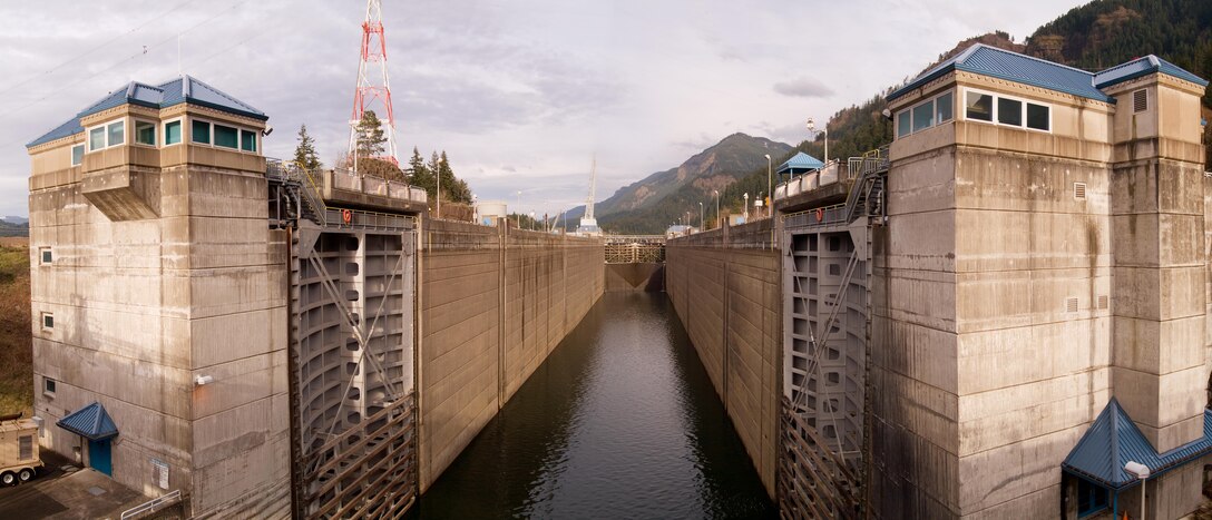 Commercial and recreational vessels enter the downstream navigation lock at Bonneville Dam on the Columbia River. Ten million tons of commercial cargo, valued at between $1.5 billion and $2 billion, is transported each year along the Columbia-Snake rivers navigation system, according to navigation industry data.