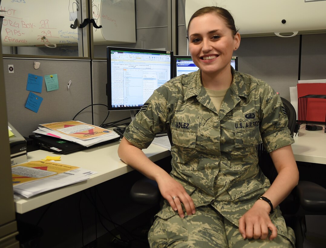 Senior Airman Alana Dadlez, 11th Comptroller Squadron/Financial Management Flight Permanent Change of Station Travel Team lead, has been recognized as the Warrior of the Week at Joint Base Andrews, Md., May 13, 2015. Dadlez arrived at Andrews in February 2015, when the Financial Services Flight was restructuring to prepare for PCS season. She quickly mastered reserve and civilian travel forms, provided on-the-job training to four new Airmen and supported 33 retired Generals at the Senior Statesman conference. (U. S. Air Force photo/Senior Airman Joshua R. M. Dewberry)