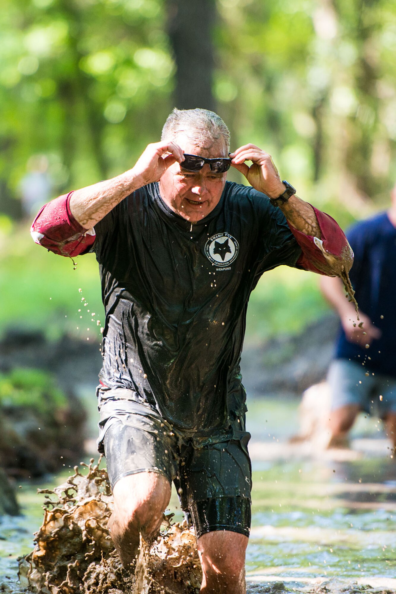 U.S. Air Force Command Chief Master Sgt. Stephen Shepherd, assigned to the 169th Fighter Wing, participates in the first ever Life of a Warrior Run at McEntire Joint National Guard Base, S.C., May 2, 2015.  The event was held to raise funds for the Warm Hearts Foundation which offers donations and grants to base families who are in need.  (U.S. Air National Guard photo by Tech. Sgt. Jorge Intriago/Released)