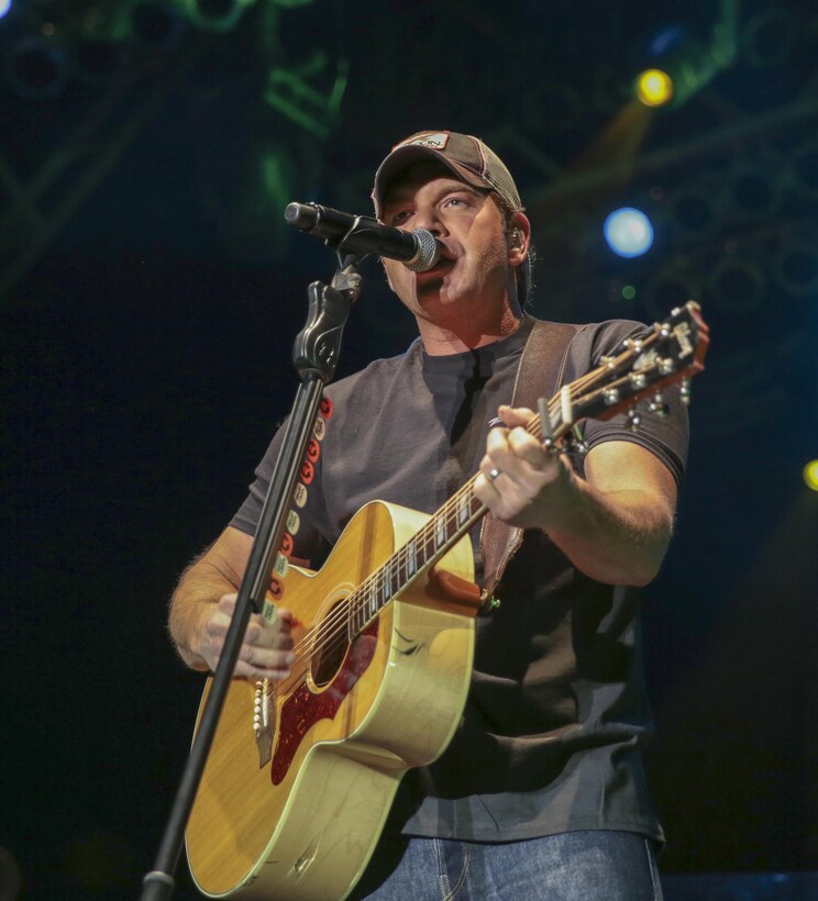 Rodney Atkins, country music singer, performs for Combat Center patrons during the ‘We Salute You Fest’ at Lance Cpl. Torrey L. Gray Field, May 9, 2015. In addition to Atkin’s performance, the event featured Family Fun Day and a live performance by rock band Buckcherry on May 8. (Official Marine Corps photo by Pfc. Levi Schultz/Released)