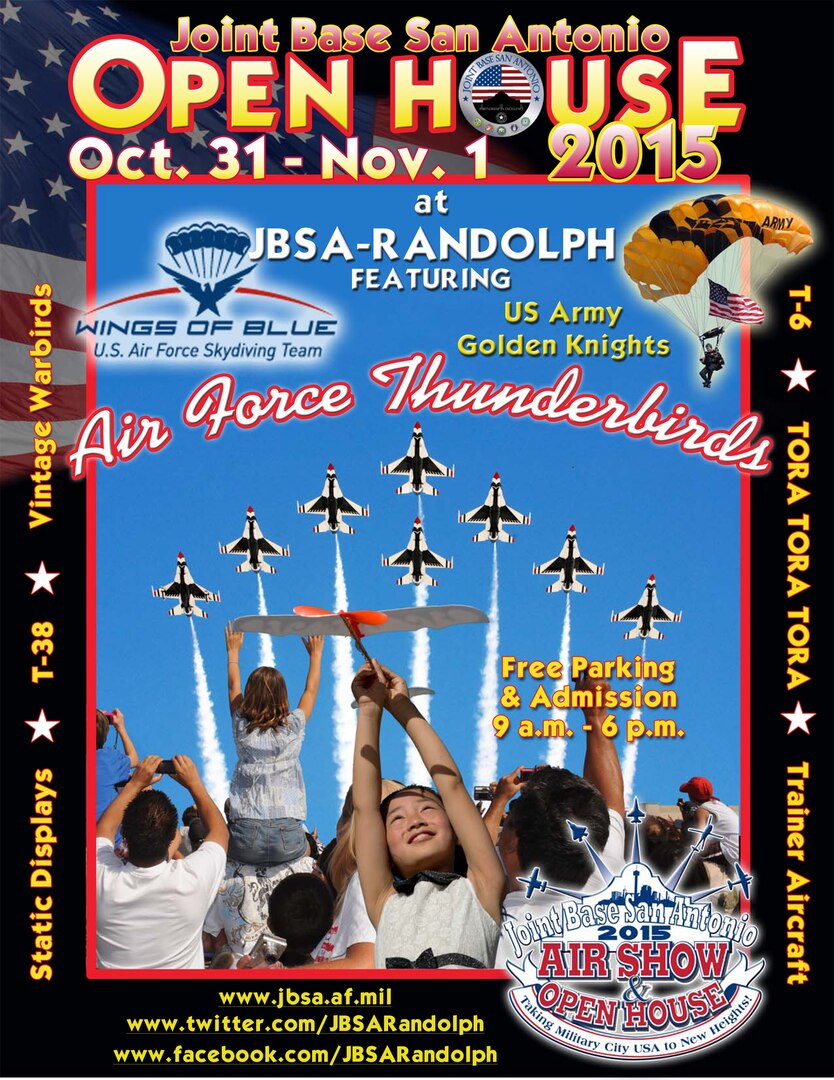 The 12th Flying Training Wing, with direct support from the 502nd Air Base Wing, will hold a Joint Base San Antonio air show and open house from Oct. 31 through Nov. 1.