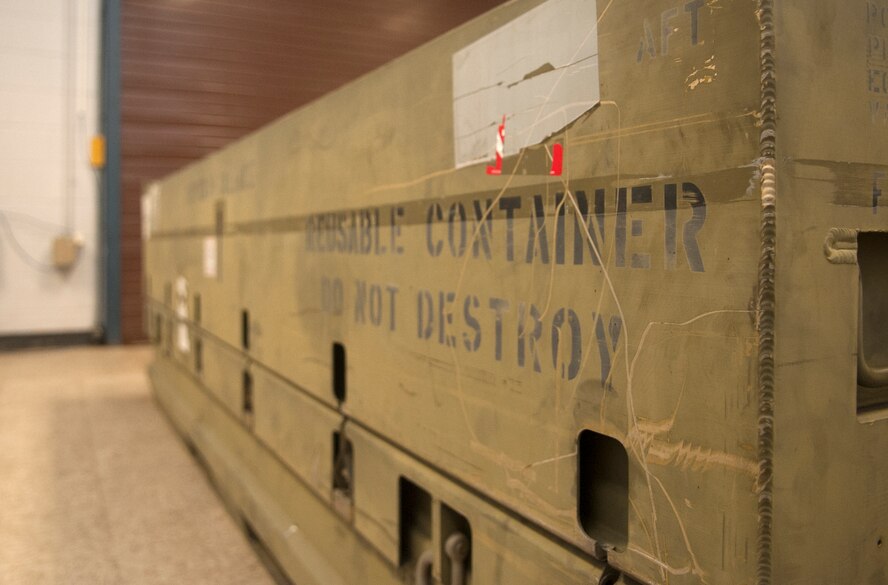 A closed container marks the deactivation of the 4th Component Maintenance Squadron Sensors Centralized Repair Facility, May 8, 2015, at Seymour Johnson Air Force Base, North Carolina. Members of the squadron gathered with base leadership to commemorate the historic event. (U.S. Air Force photo/Senior Airman Ashley J. Thum)