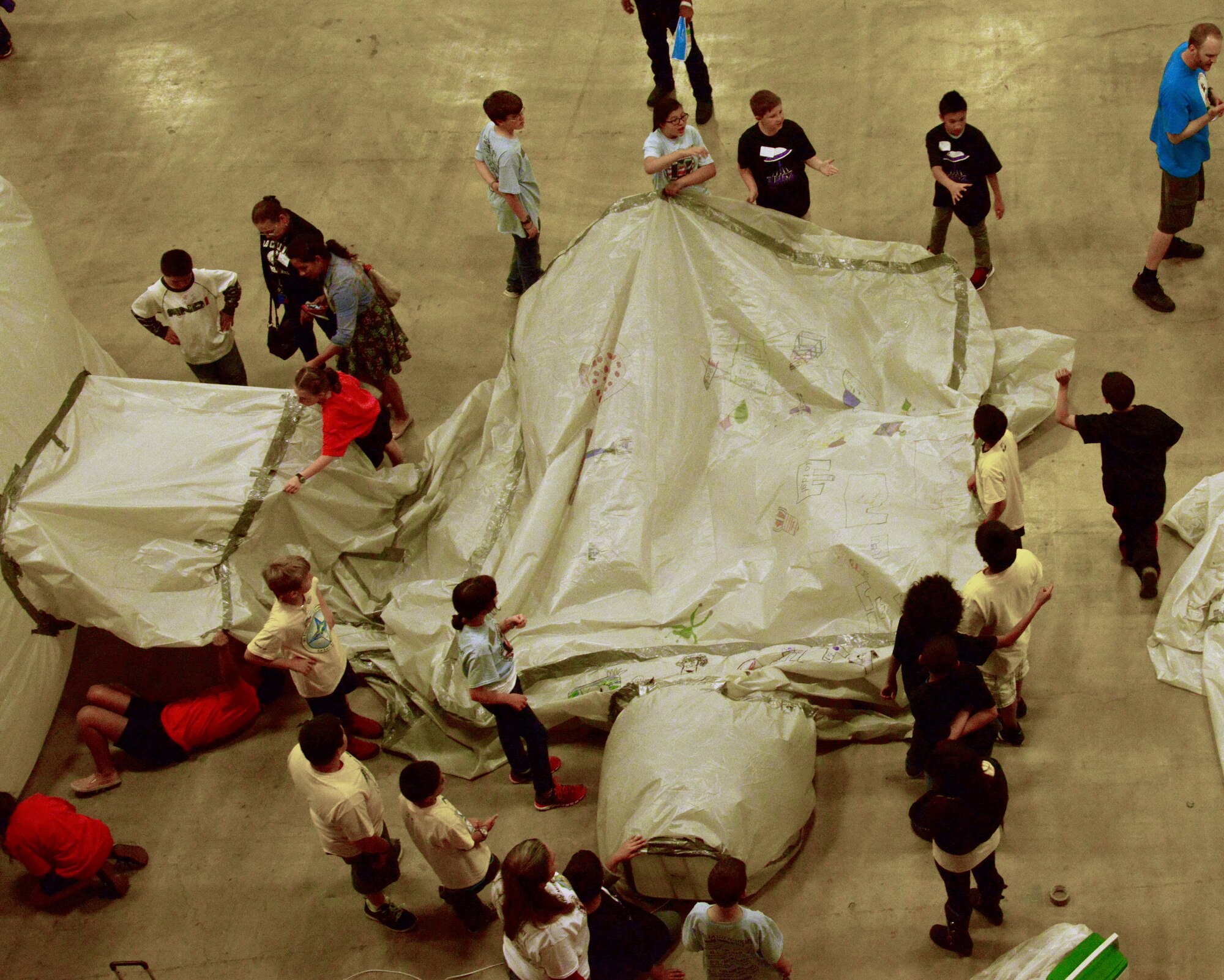 Students build a “habitat” as part of the Mission to Mars Link-Up Day at the
Albuquerque Convention Center on Friday. The event is sponsored by the Air Force Research Laboratory's La Luz Academy. (Photo by Jamie Burnett)