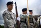 Members of the 11th Security Forces Squadron honor guard team present the colors during a wreath laying ceremony for National Police Week on Joint Base Andrews, Md., May 11, 2015. The ceremony honored security forces and military police who have paid the ultimate sacrifice in the line of duty. (U.S. Air Force photo/Staff Sgt. Chad C. Strohmeyer) 