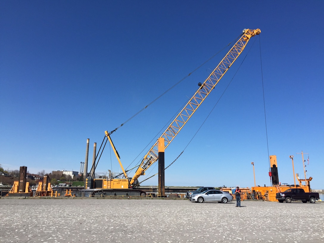 Contractor mobilizing in Oswego Harbor, May 11, 2015.