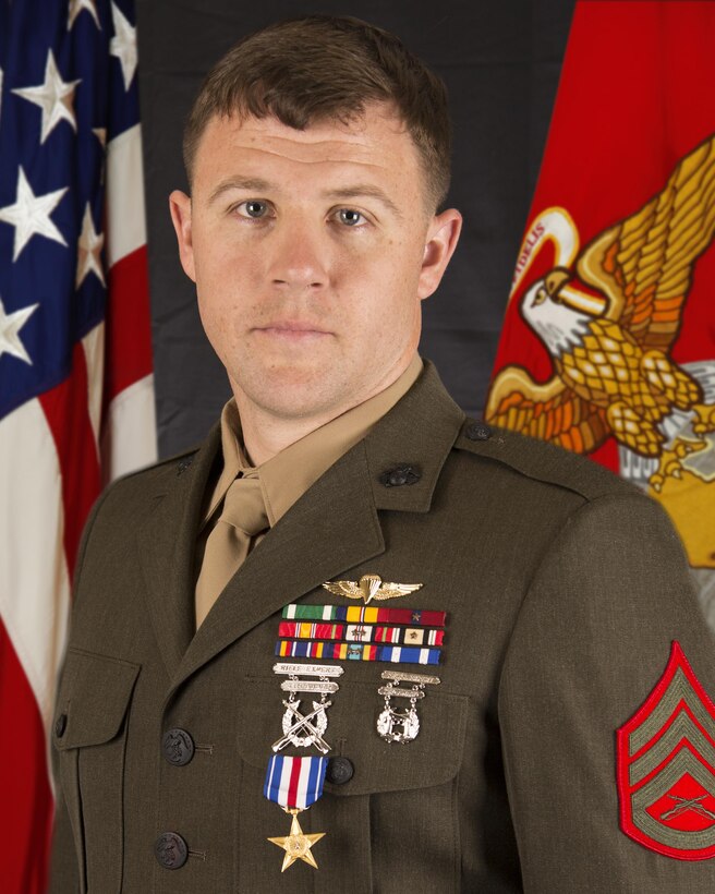 Staff Sgt. Andrew C. Seif, a critical skills operator with 2nd Marine Special Operations Battalion, U.S. Marine Corps Forces, Special Operations Command, was awarded the Silver Star Medal during a ceremony at Stone Bay aboard Marine Corps Base Camp Lejeune, N.C., March 6, 2015, for his actions against the enemy in Badghis Province, Afghanistan.
