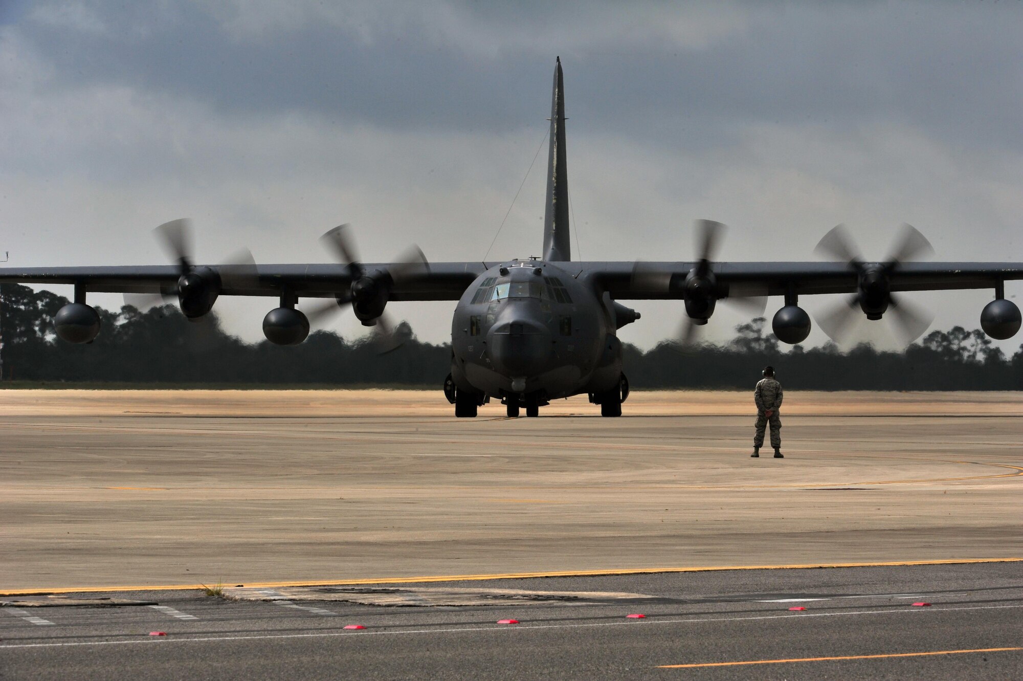 An MC-130P Combat Shadow prepares for takeoff, May 15, 2015, at Hurlburt Field, Fla. Since Desert Storm, the MC-130P has been involved in many operations: Northern and Southern Watch, Deny Flight in Yugoslavia, Restore Democracy and Uphold Democracy in Haiti, Deliberate Force and Joint Endeavor in Bosnia, Assured Response in Liberia, Guardian Retrieval from Zaire, Enduring Freedom in Afghanistan, Iraqi Freedom, New Dawn and Odyssey Dawn. (U.S. Air Force photo/Airman 1st Class Ryan Conroy) 