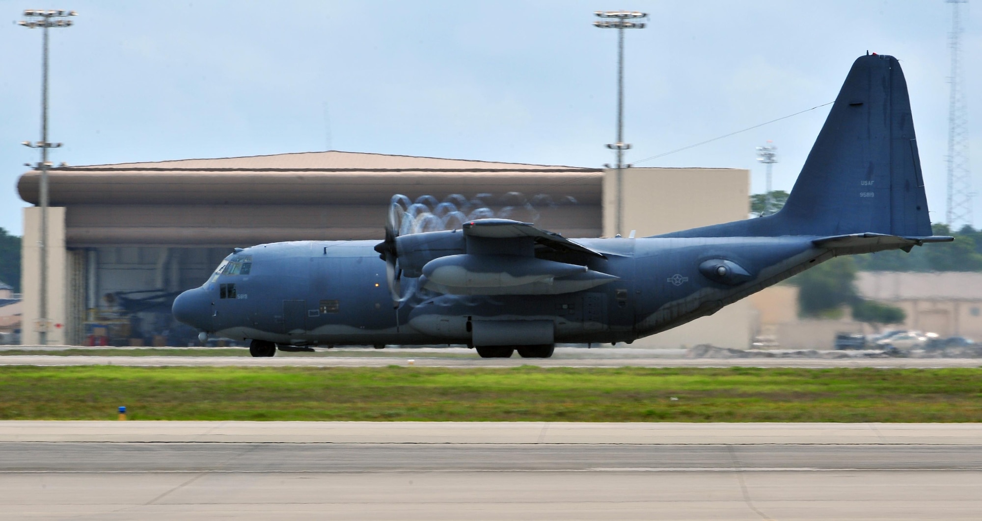 An MC-130P Combat Shadow takes off on its final flight, May 15, 2015, at Hurlburt Field, Fla. Built with 1960s technology, the MC-130P began its special operations career in the mid-1980s and went on to conduct critical air refueling missions in the late 1980s during Operation Just Cause in Panama and the early 1990s during Operation Desert Storm. (U.S. Air Force photo/Airman 1st Class Ryan Conroy) 