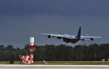 An MC-130P Combat Shadow takes off on its final flight, May 15, 2015, at Hurlburt Field, Fla. Aircrafts 66-0217 and 69-5819 are the last two MC-130P Combat Shadow aircraft in the Air Force to be retired. On June 1, 217 and 819 will take their last flight to the boneyard at Davis-Monthan Air Force Base, Arizona. (U.S. Air Force photo/Airman 1st Class Ryan Conroy) 
