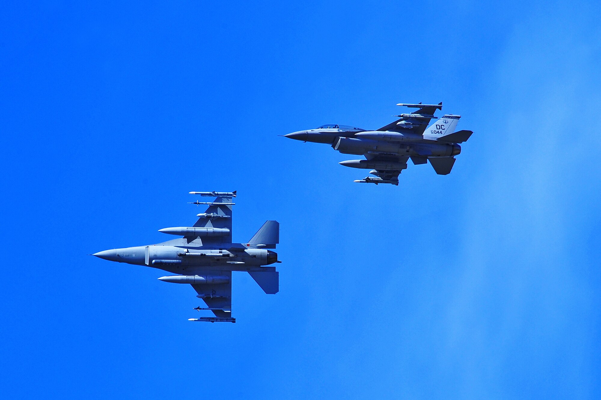 U.S. Air Force F-16 Fighting Falcon aircraft assigned to the 113th Wing, District of Columbia Air National Guard fly over Eielson Air Force Base, Alaska May 14, 2015, during a RED FLAG-Alaska 15-2 mission. The Joint Pacific Alaska Range Complex provides a realistic training environment and allows commanders to train for full spectrum engagements, ranging from individual skills to complex, large-scale joint engagements. (U.S. Air Force photo by Tech. Sgt. Miguel Lara III/Released)