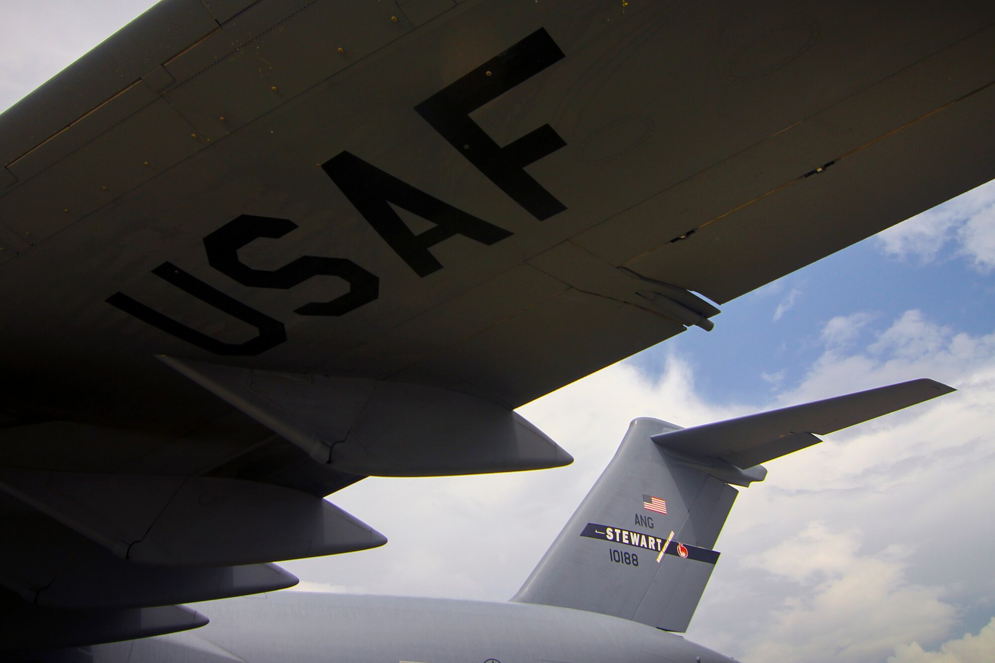 A C-17 Globemaster III from the New York Air National Guard's 105th Airlift Wing sits parked on the flight line on Joint Base McGuire-Dix-Lakehurst, N.J., after a rain storm, May 11, 2015. The New York Air National Guard was assisting the New Jersey National Guard with a deployment exercise. (U.S. Air National Guard photo by Tech. Sgt. Matt Hecht/Released)