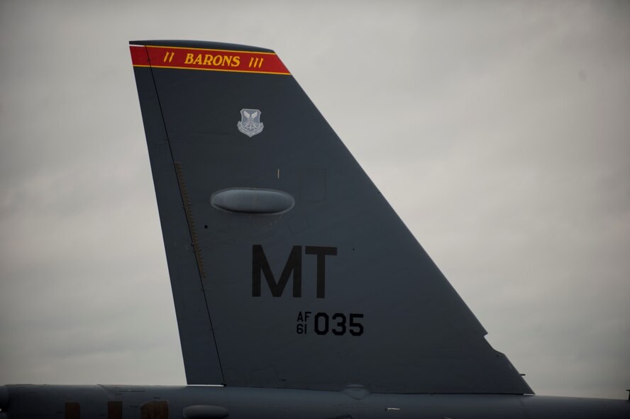 A B-52H Stratofortress taxis on the Minot Air Force Base, N.D., flightline during a Constant Vigilance rapid launch May 13, 2015. The rapid launch event tested the ability of aircrews, maintainers and other base agencies ability to work together and quickly provide the President and combatant commanders with airborne nuclear deterrence and long-range strike capabilities if and when called upon to do so. (U.S. Air Force photo/Airman 1st Class Christian Sullivan)