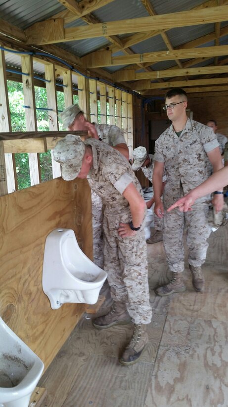 Marines from BWST 5-15 conduct practical application on plumbing.