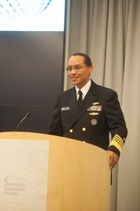 U.S. Navy Adm. Cecil D. Haney, U.S. Strategic Command commander, gives the commencement speech during a graduation ceremony at Missouri State University's Defense and Strategic Studies (DSS) department, Fairfax, Va., May 15, 2015. During his remarks, Haney spoke about strategic deterrence and USSTRATCOM's primary mission of detecting, deterring and preventing strategic attacks against the U.S. and its allies. He also described his nine Unified Command Plan-assigned missions, which include strategic deterrence; space operations; cyberspace operations; joint electronic warfare; global strike; missile defense; intelligence, surveillance and reconnaissance; combating weapons of mass destruction; and analysis and targeting. DSS provides graduate-level education in national security policy; cyber security; WMD proliferation; international terrorism; military operations; global security challenges; foreign policy; arms control; missile proliferation; and intelligence analysis. (Photo courtesy of Missouri State University's Defense and Strategic Studies department)