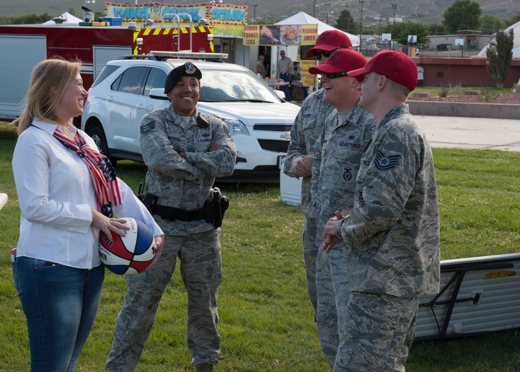 The Mayor of Alamogordo, Susie Galea, visits with members of Holloman Air Force Base’s Security Forces Squadron at the local Armed Forces Day Celebration at Alamogordo, N.M., May 16, 2015. Created by Secretary of Defense Louis Johnson in 1949, Armed Forces Day is a single-day celebration to pay special tribute to the men and women of the Armed Forces. (U.S. Air Force photo by Capt. Bryant Davis/Released)