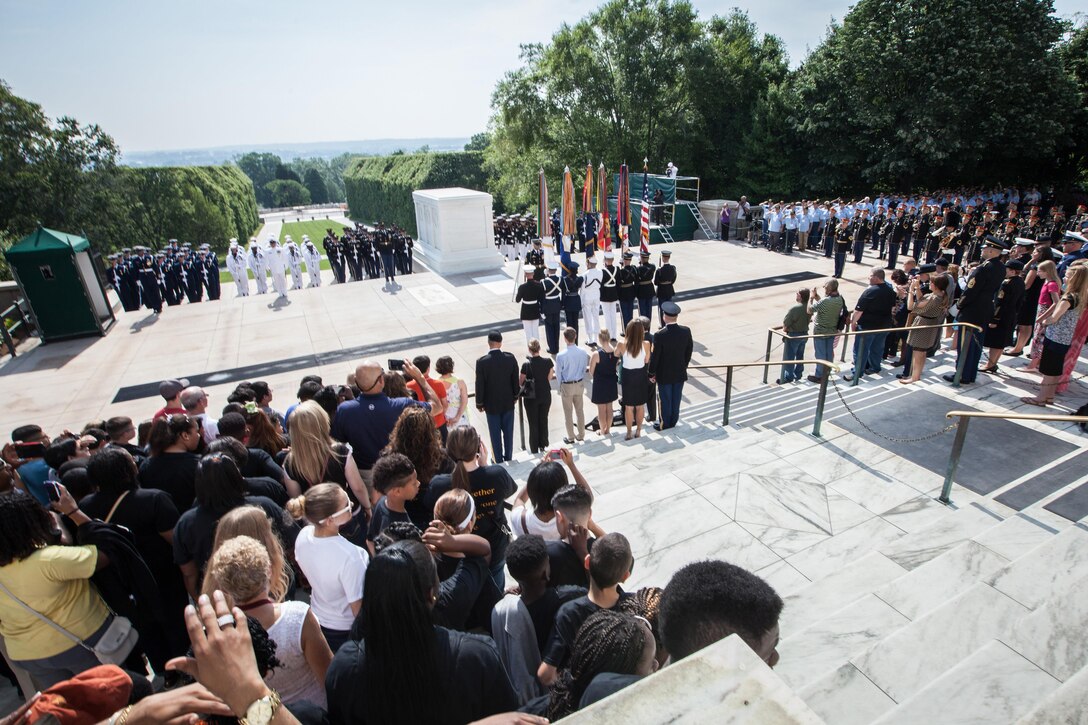 Ceremony at the Tomb of the Unknown Soldier in honor of National Armed Forces Day at Arlington National Cemetery in Arlington, VA., May 16, 2015. (U.S. Marine Corps photo by Sgt. Melissa Marnell)
