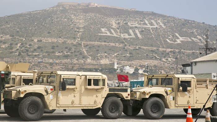 U.S. Marine Corps vehicles are lined up for inspection May 9, 2015, at the port of Agadir, Morocco, following a Maritime Prepositioning Force offload in preparation for Exercise African Lion 15. An MPF is a strategic capability that provides commanders with a forward presence and rapid crisis response by offloading combat equipment and supplies from U.S. Military Sealift Command ships to support various units, and will be used to sustain the Marines and service members operating throughout the mission rehearsal. For the offload, Marines with Combat Logistics Regiment 2, 2nd Marine Logistics Group, were joined with Marines with Combat Logistics Battalion 453, Combat Logistics Regiment 4, 4th Marine Logistics Group, as well as sailors with NMCB 11. Exercise African Lion 15 is a combined joint task force exercise conducted in accordance with UN-mandated peace operations with humanitarian assistance themes and emphasizes the strong military bond between U.S. and Moroccan Armed Forces. It creates a foundation for slated inter-military cooperation in the future and improves interoperability between nations, building relationships with this key strategic region within the AFRICOM area of responsibility.