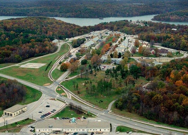 Aerial photograph of NSWC Crane downtown area