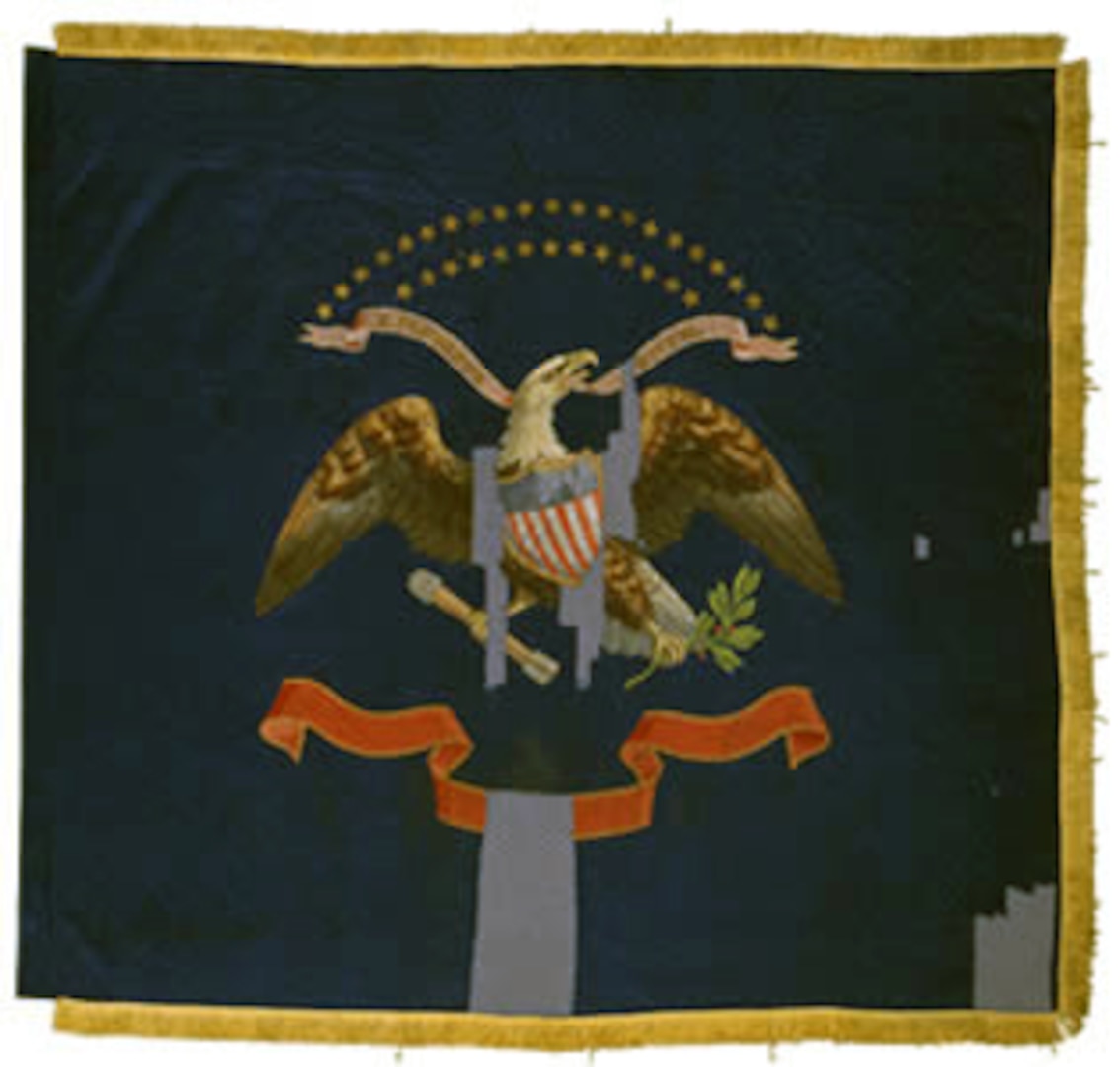 The painted silk regimental battle flag carried by the 125th New York Volunteer Infantry Regiment