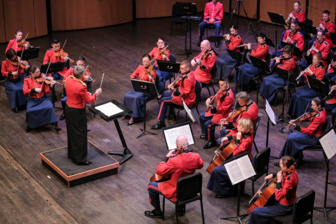 The Marine Chamber Orchestra performed the concert "From Mentor to Fast Friends," playing the music of Johannes Brahms and Antonin Dvorak on Sunday, May 17, at Rachel M. Schlesinger Concert Hall and Arts Center in Alexandria, Va. (U.S. Marine Corps photo by Staff Sgt. Brian Rust/released)