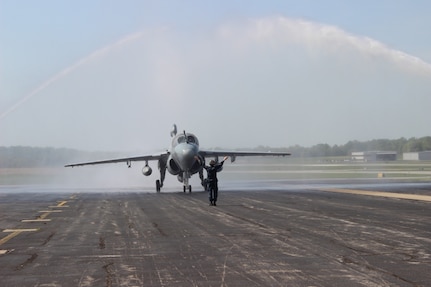 EA-6B Retiring Water Salute on Runway