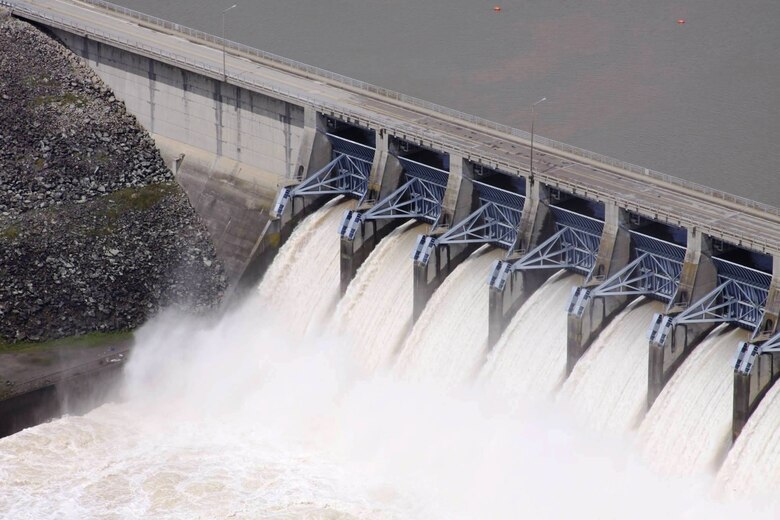 Eufaula Dam releases water after recent rainfall in Oklahoma.  