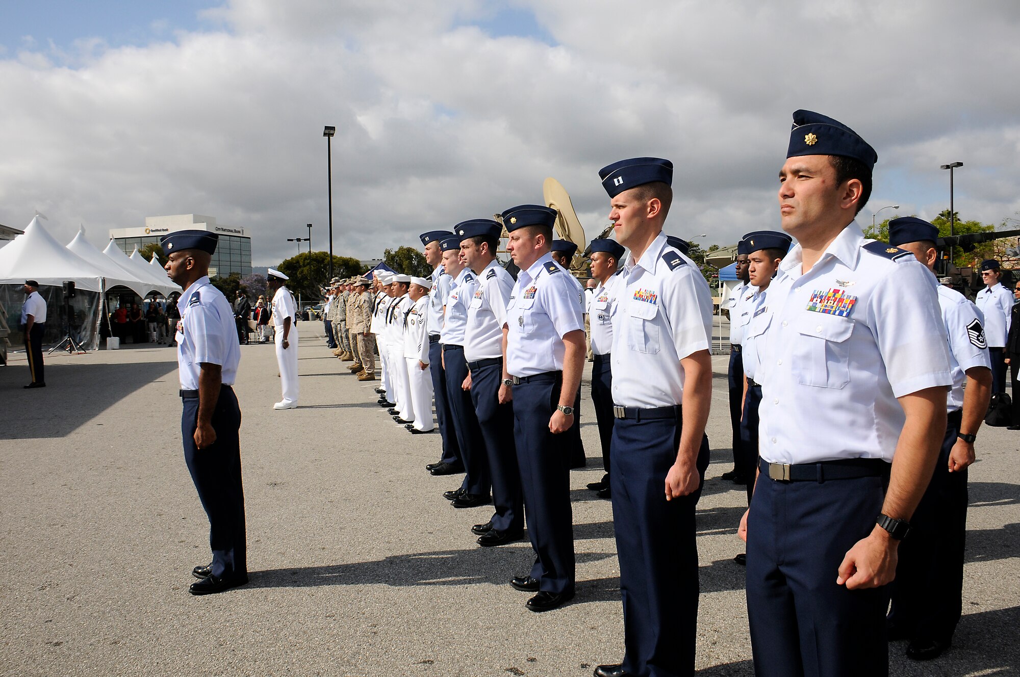 Airmen stand in formation during morning revelry during the Torrance Armed Forces Day Celebration, May 16. (Photo by Joe Juarez) 